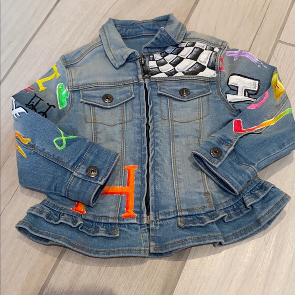 🎉HP🎉 Custom HERMÉS-themed denim jacket 2T - Picture 3 of 11